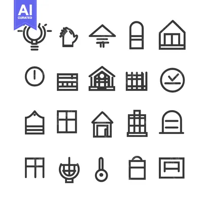 Aset desain premium: Collection of 20 Line Icons for Buildings and Structures