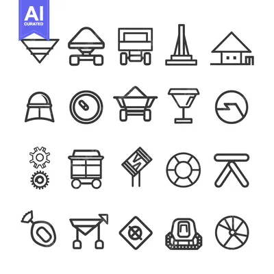Aset desain premium: Collection of 20 Line Icons Related to Construction and Transport