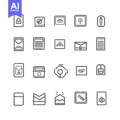 Aset premium populer: Collection of 20 Minimalist Line Icons Related to Post, Mail, and Lett