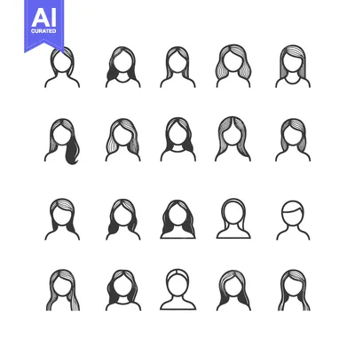 Popular premium asset: Collection of 20 Outline Female Avatar Icons with Various Hairstyles