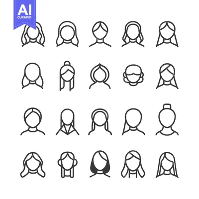 Popular premium asset: Collection of 20 Outline Icons Depicting Female Hairstyles