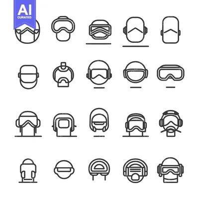 Aset desain premium: Collection of 20 Outline Icons Depicting Various Types of Helmets and