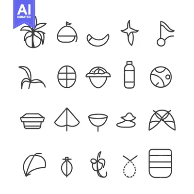Aset desain premium: Collection of 20 Outline Icons Related to Tropical Fruits and Summer V
