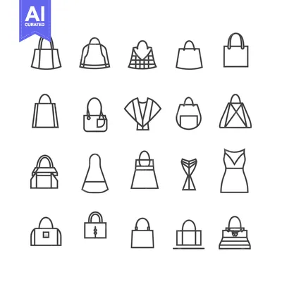 Aset desain premium: Collection of 20 Outline Icons Representing Various Types of Bags