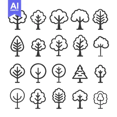 Aset premium populer: Collection of 20 Outline Tree Icons