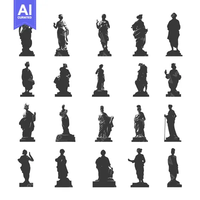 Aset desain premium: Collection of 20 Silhouettes of Statues in Various Poses