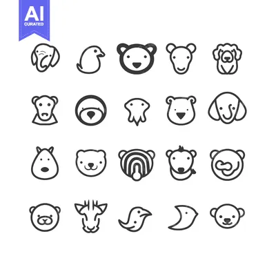 Aset premium populer: Collection of 20 Simple Animal Icons in Outline Style
