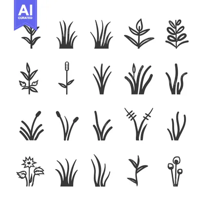 Premium design asset: Collection of 20 Simple Black and White Grass and Plant Icons
