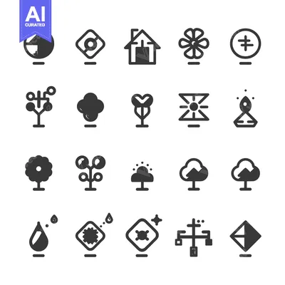 Download Collection of 20 Simple Black and White Icons Vector Graphic