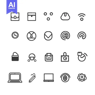 Download Collection of 20 Simple Black Line Icons for Websites and Applications Vector Graphic