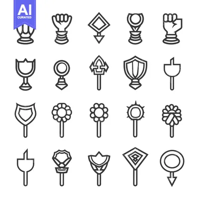 Aset desain premium: Collection of 20 Unique Line Art Icons Featuring Various Shapes and De