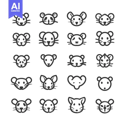 Aset premium populer: Collection of 20 Unique Mouse Face Icons in Outline Style