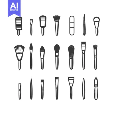 Aset desain premium: Collection of 21 Black and White Makeup Brush Icons