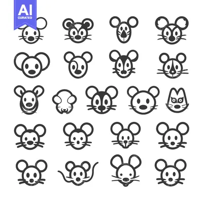 Aset desain premium: Collection of 24 Black and White Mouse Icons