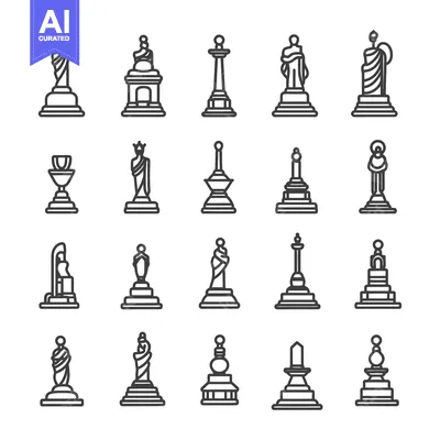 Aset desain premium: Collection of 24 Different Monument and Statue Outline Icons