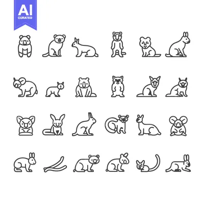 Collection of 24 Line Drawings of Australian Animals