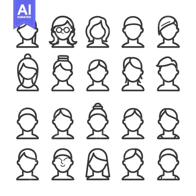 Aset desain premium: Collection of 24 Line Icons Representing Female User Profiles with Var