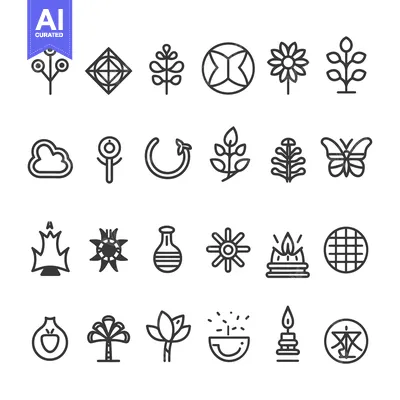 Aset premium populer: Collection of 24 Outline Black and White Nature and Geometric Icons