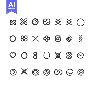 Collection of 24 Unique Geometric Shapes in Black and White