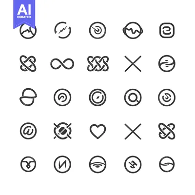 Aset desain premium: Collection of 25 Abstract Circle-Based Line Art Logos