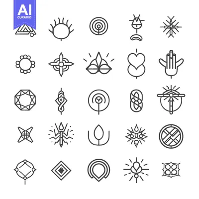 Aset premium populer: Collection of 25 Abstract Line Art Symbols and Icons