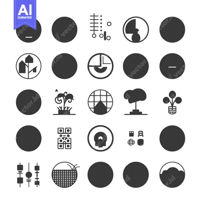 Aset premium populer: Collection of 25 Black and White Circle Icons with Geometric and Organ