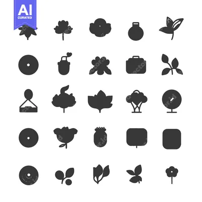 Aset desain premium: Collection of 25 Black and White Floral and Plant Icons