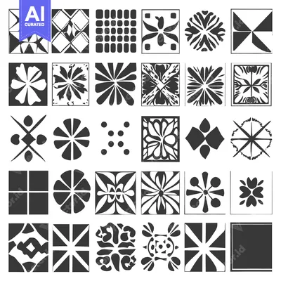 Aset premium populer: Collection of 25 Black and White Geometric Tile Designs