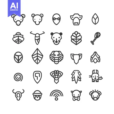 Aset premium populer: Collection of 25 Black and White Line Art Animal Icons