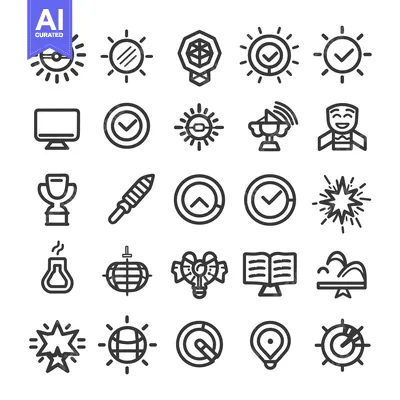Aset premium populer: Collection of 25 Black and White Line Icons with Various Subjects