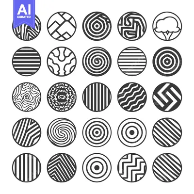 Aset desain premium: Collection of 25 Circular Black and White Patterns
