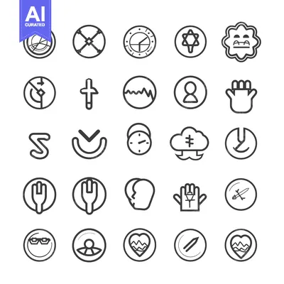 Premium design asset: Collection of 25 Circular Icons with Various Symbols and Designs