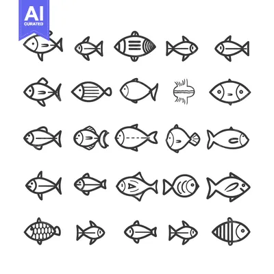 Popular premium asset: Collection of 25 Different Fish Outline Icons