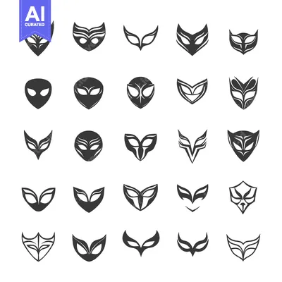 Premium design asset: Collection of 25 Diverse Black and White Mask Icons