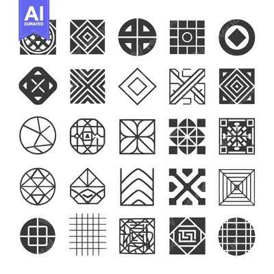 Aset premium populer: Collection of 25 Geometric Black and White Patterns in Squares and Cir