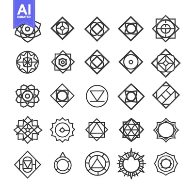 Aset premium populer: Collection of 25 Geometric Line Art Symbols with Interlocking Shapes