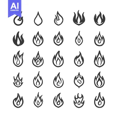 Aset desain premium: Collection of 25 Hand-Drawn Flame Icons