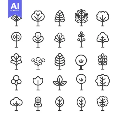 Aset premium populer: Collection of 25 Line Art Tree Icons