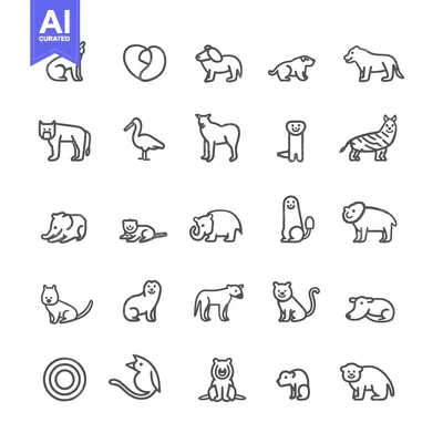 Premium design asset: Collection of 25 Line Icons Depicting Various Animals