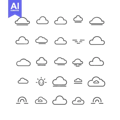 Collection of 25 Line Icons Representing Clouds with Various Weather C