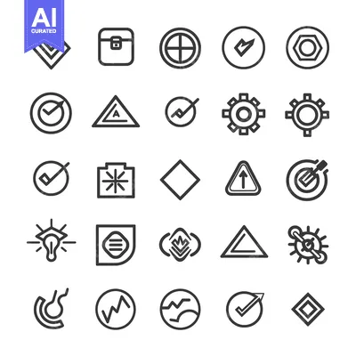 Aset premium populer: Collection of 25 Line Icons with Geometric Shapes, Checkmarks, and Oth