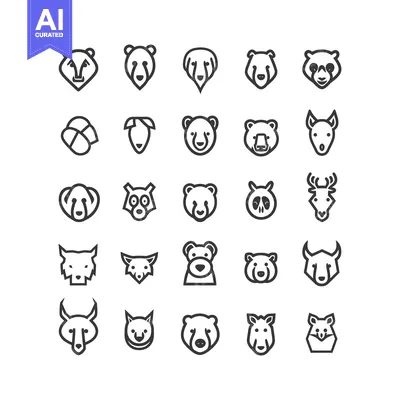 Popular premium asset: Collection of 25 Minimalist Animal Head Icons in Black Outline Style