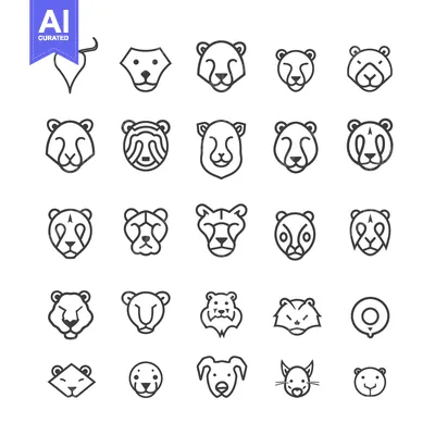 Aset premium populer: Collection of 25 Outline Animal Face Icons