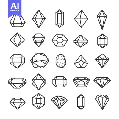 Aset premium populer: Collection of 25 Outline Drawings of Various Gemstone Shapes