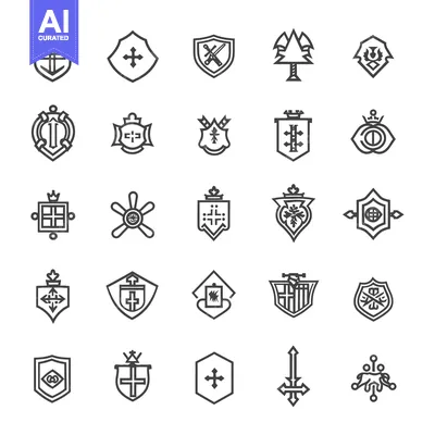 Aset premium populer: Collection of 25 Outline Heraldic Shield and Crest Icons