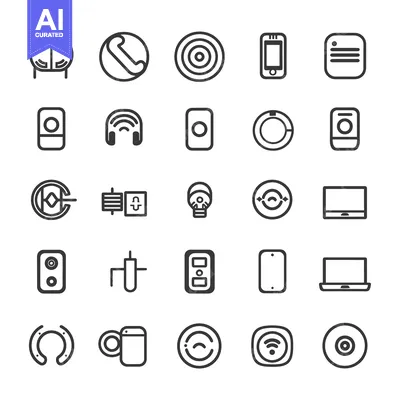 Aset desain premium: Collection of 25 Outline Icons Depicting Technology and Gadgets