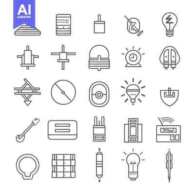 Aset desain premium: Collection of 25 Outline Icons on White Background