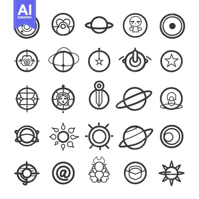 Aset premium populer: Collection of 25 Simple Black and White Line Drawings of Abstract Circ