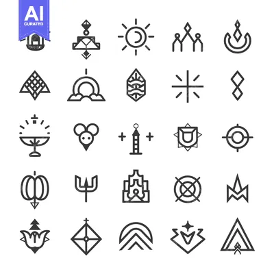 Aset desain premium: Collection of 25 Simple Geometric Line Art Icons