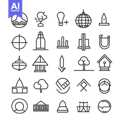 Aset desain premium: Collection of 25 Simple Line Icons for Various Objects and Concepts